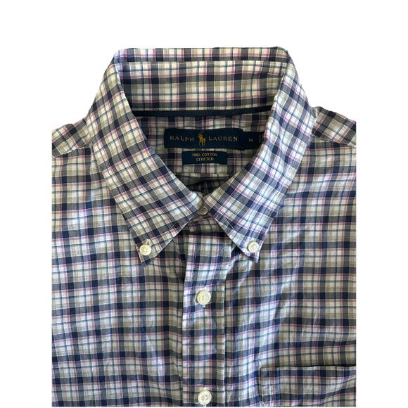 Ralph Lauren Men’s Long Sleeve Collared Blue Purple Plaid Button-up Shirt Size M - Picture 3 of 5